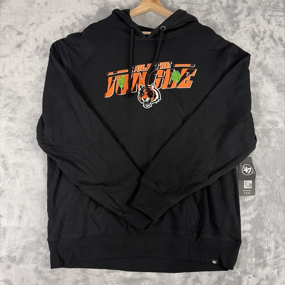 Cincinnati Bengals '47 Pullover Hoodie Rule The Jungle Mens Size 2XL Black NEW